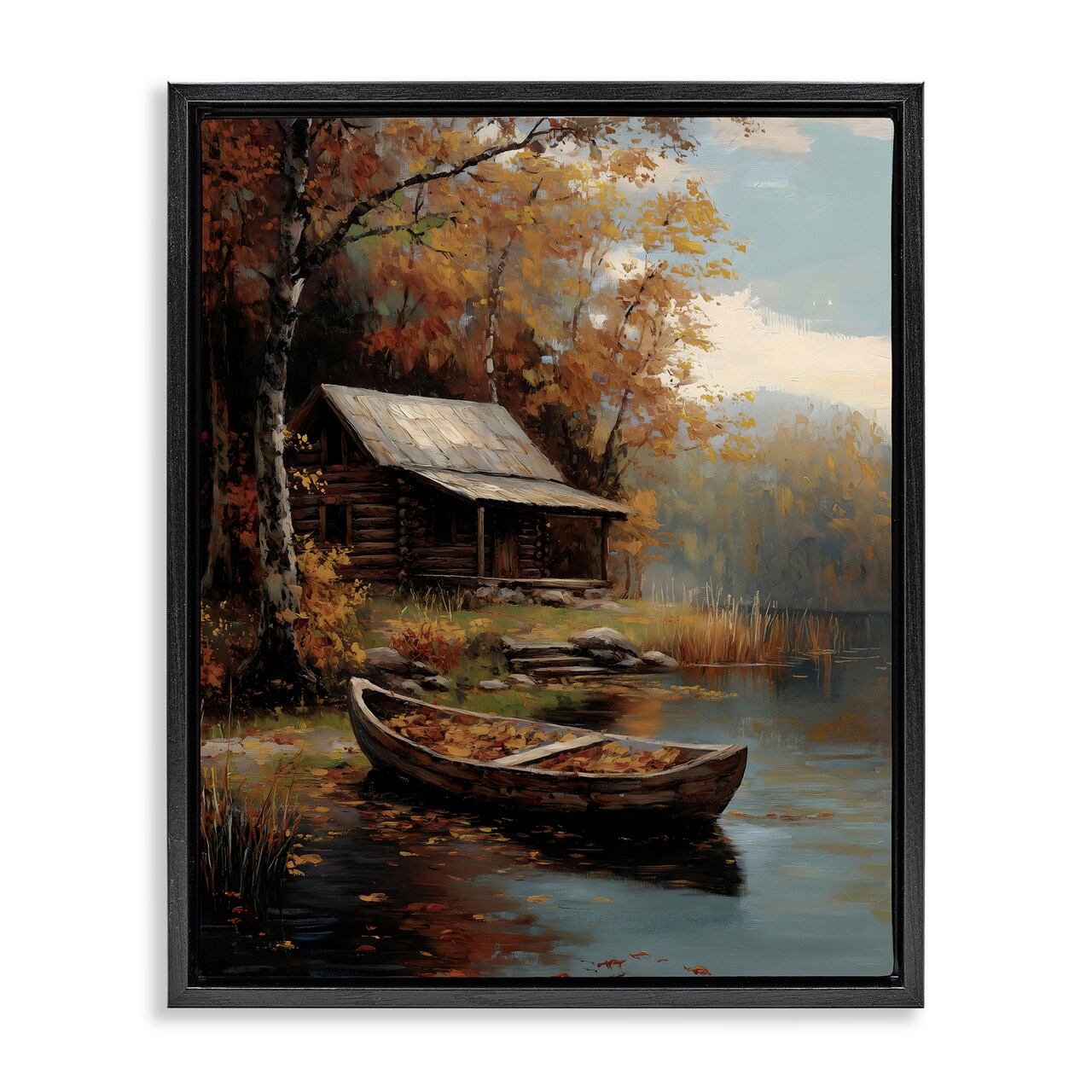 Stupell Industries Autumn Cabin Canoe with Leaves Floating Frame, design by Arlington Prints